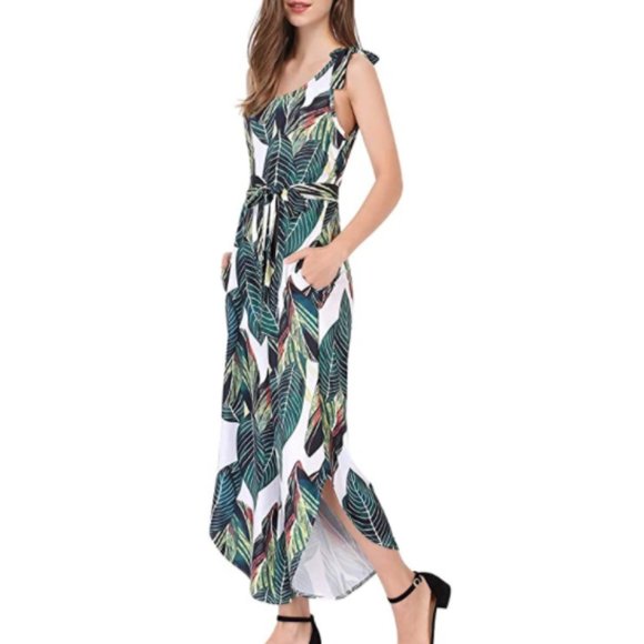 NWT Banana Tropical Tie Waist Wide Leg Jumpsuit - Picture 2 of 8